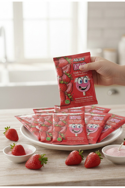 akas Çilek Aromalı Toz Şekerli Dips Lolipop Paket 1 Adet
