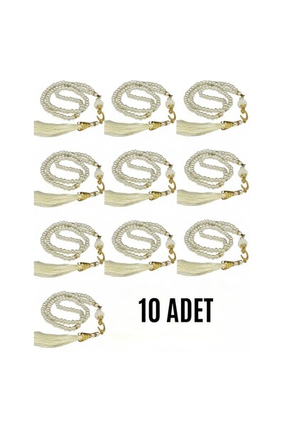 sylar Namaz Tesbihi Vavlı 99'Lu Glass Pearl Verse-El Kürsi Prayer Card with C...