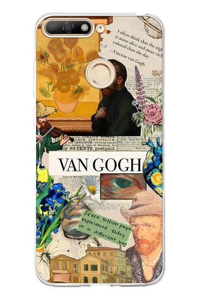 FLAMENKO حافظة هاتف شفافة متوافقة مع هاتف هواوي Y6 2018 بنمط فان جوخ كولاج