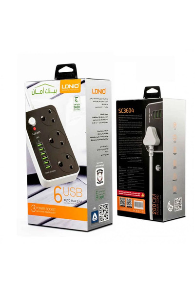 LDNIO SC3604 2M Fire-Resistant Power Strip With 3 AC Outlets And 6 USB Ports