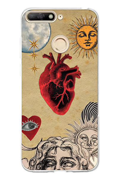 FLAMENKO حافظة هاتف شفافة بنمط الشمس والقلب متوافقة مع هاتف هواوي Y6 2018