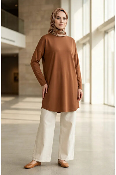 sefamerve Relaxed Fit Plus Size Tunic 8712A-04 Dark Tan