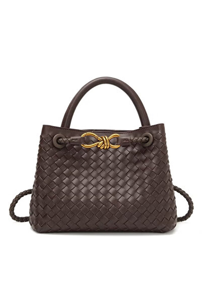 Generica Women's woven shoulder bag, stylish leather woven tote bag (brown)