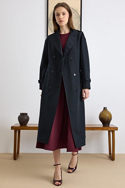 Olcay Epaulet Detailed Low Sleeve Water Repellent Unlined Trench Coat Black 6827