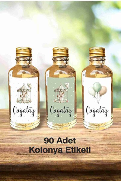 fırsatlar diyarı Yeşil Atlıkarınca & Balon Tema Kolonya Etiketi - Parlak Kuşe...