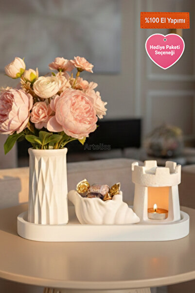 Arteliss Dekoratif Kale Mumluk & Vazo Dekoratif Set – Tepsili 3’lü Masa Üstü ...