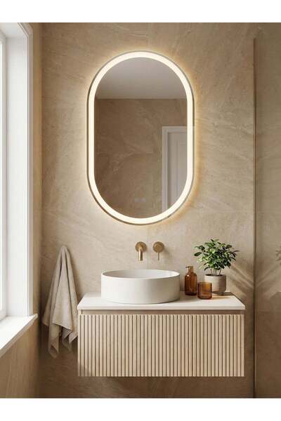 Olivy Oglindă de baie LED ovală 50x80 cm, 3 abajururi, dezaburitor și control...