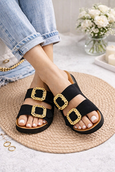 Babetty Women's Daily Slippers with Double Straps and Stone Buckle, Orthopedi...