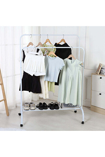Vivendo Vivendo® Metal Clothes Rack with 2 Bars, 8 Side Hooks and Shoe Rack, ...