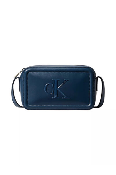 Calvin Klein Women's Shiny Ck Logo Zippered Adjustable Shoulder Strap Blue Sh...