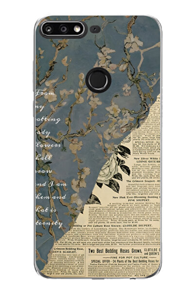 FLAMENKO حافظة هاتف شفافة بنمط الصحف القديمة المتوافقة مع هاتف هواوي Y7 2018