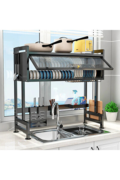 Vivendo Multifunctional metal dish rack with drainer, utensil and cutlery hol...