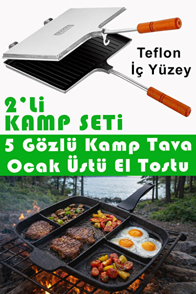 BERMİRA Home Collection Granit Döküm 5 Gözlü Tava ve Teflon Döküm Ocak Üstü E...