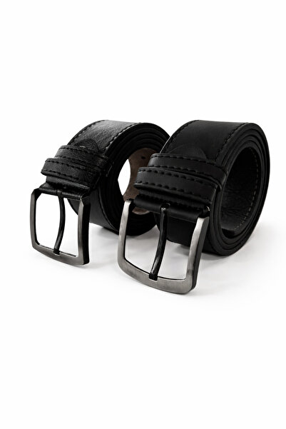 Ayhan Kundura Belt Set 2-Piece Stitched Faux Leather Belt Classic Men's Belt