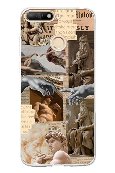 FLAMENKO حافظة هاتف شفافة متوافقة مع هاتف هواوي Y6 2018 بنمط كولاج منحوتات عص...