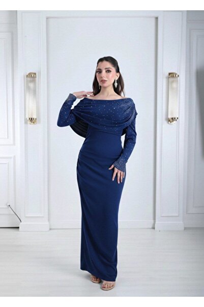 alqarat "Tulin" Draped Neckline & Crystal Charm Gown