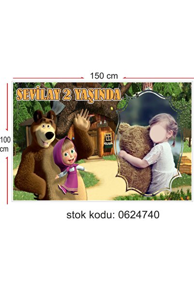 SUFİ DİJİTAL Kişiye Özel Resimli Mascha ve Koca ayı doğum günü branda afiş pa...