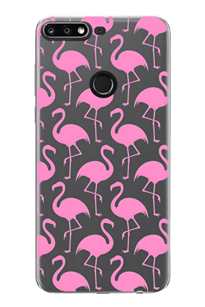 FLAMENKO حافظة هاتف شفافة بنمط فلامينجو متوافقة مع هاتف هواوي Y7 2018