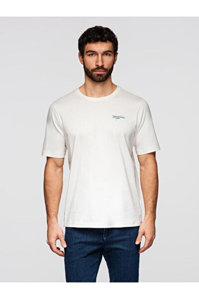 OMBRE Tricou bărbătesc imprimat, croială slim, alb, OM-TSPT-0258
