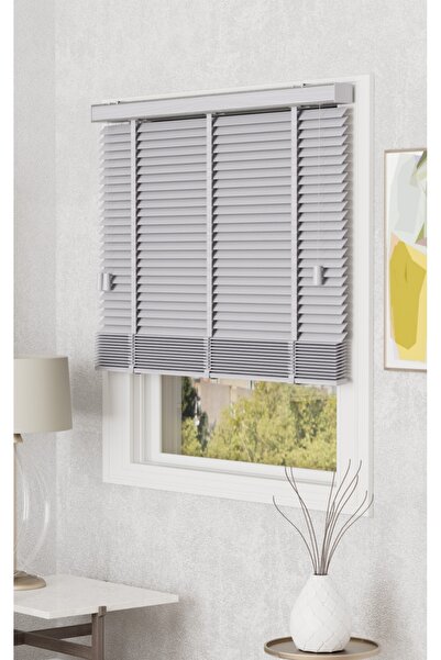 MEGALUX % 100 Doğal Ahşap Jaluzi Grı Renk 50 mm Kurdeleli İp Çekme Sistem
