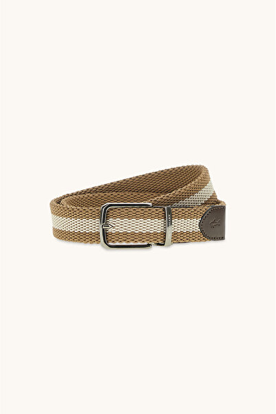 PAUL&SHARK Men's Double-Sided Metal Buckle Contrast Stripe Striped Silk Brown...