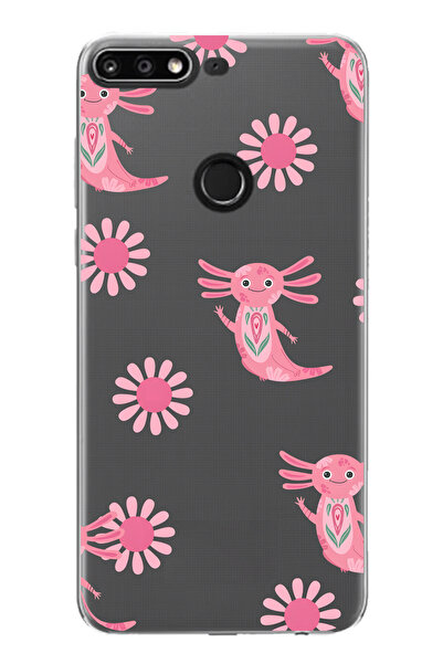 FLAMENKO حافظة هاتف شفافة بنمط أكسولوتل وردي متوافقة مع هاتف هواوي Y7 2018