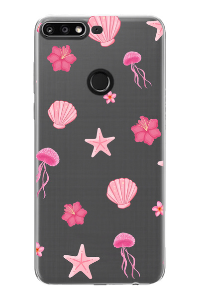 FLAMENKO حافظة هاتف شفافة بنمط البحر الوردي متوافقة مع هاتف هواوي Y7 2018