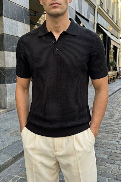 Livio Ferri Bande Regular Fit Men's Short Sleeve Knitwear Polo Collar Texture...