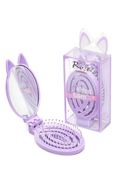3B Trend Cute Cat Design Pocket Mirror Foldable Comb Purple – Stylish and Con...