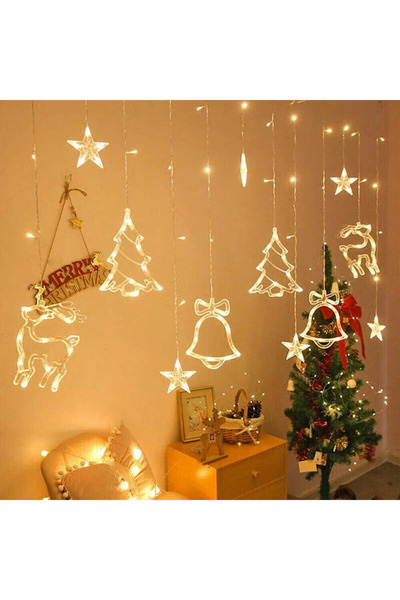 Vivendo Instalatie Tip Perdea Luminoasa LED Craciun Vivendo®, 4m, Forme Decor...