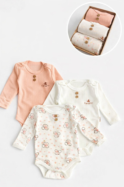 moukou 3-Piece 0-3 Month Boxed Baby Bady 100% Cotton Baby Birth Gift