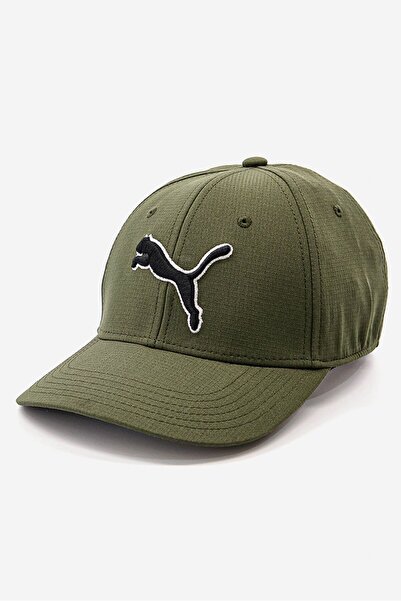 Puma Men Stretch Fit Embroidered Logo Cap, Olive and Black