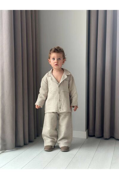 Miniminnakkidswear Erkek çocuk alt üst müslin gömlek takım