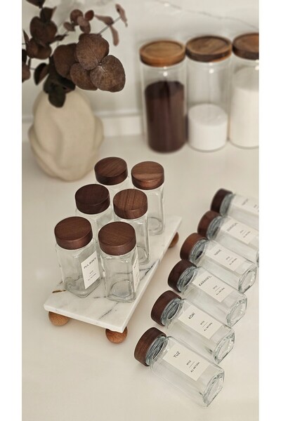 FeyzaDesign 12'li Akasya Baharatlık Seti, 16 Etiketli, Şık ve Kullanışlı Baha...