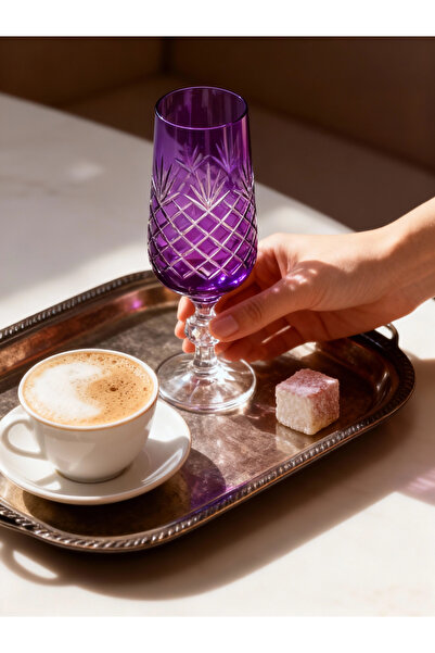 Margerie Crystal Goods Margerie Ara Bohemia Kristal El Kesimi Kahve Yanı Su B...