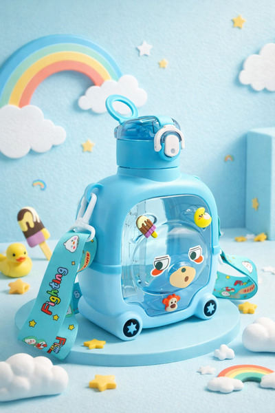 SHOP AND JOY WATER BOTTLE Sevimli Ayıcıklı Matara, Renkli Çocuk Suluk, Okul I...