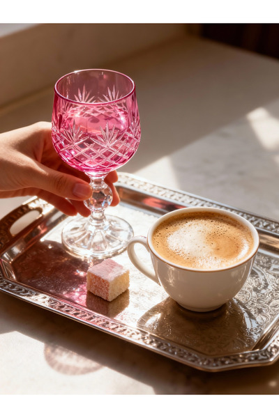 Margerie Crystal Goods Margerie Ara Bohemia Kristal El Kesimi Kahve Yanı Su B...