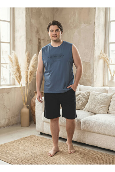 SEBOTEKS 100% Cotton Sleeveless with Pockets Plus Size Male Shorts Pajama Set...