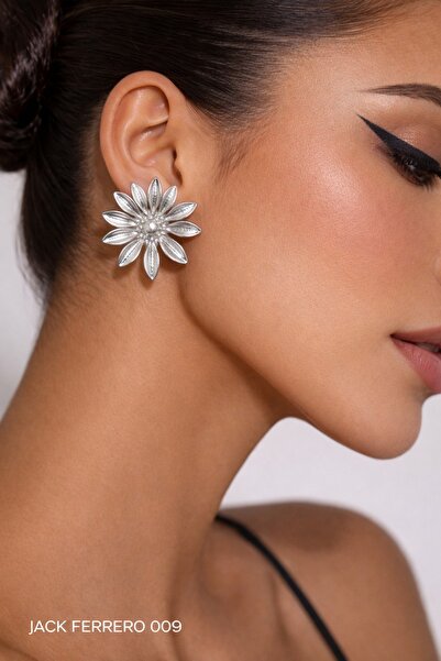 Jack Ferrero Silver Camellia Stud Earrings