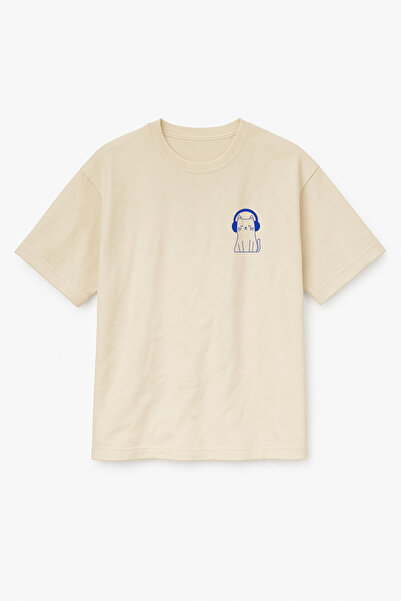 Altair Tr Oversize Unisex Cat Printed T-Shirt with Headphones