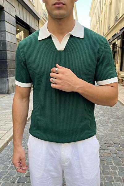 Livio Ferri Köyten Ανδρικό κοντομάνικο πλεκτό μπλουζάκι με λαιμόκοψη πόλο, κα...