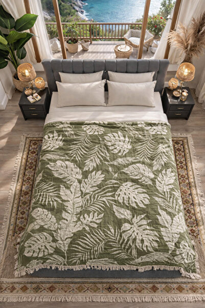 SHAL HOME 100% Cotton Jagarlı Muslin Double Bedspread-200X230Cm