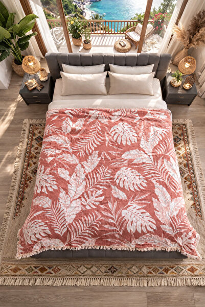 SHAL HOME 100% Cotton Jagarlı Muslin Double Bedspread-200X230Cm