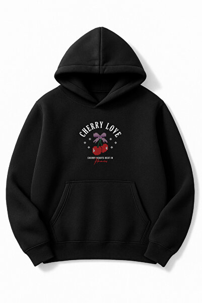 Altair Tr Oversize Unisex Cherry Love Printed Hooded Sweatshirt