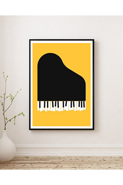 Rosaart Minimal Piyano Tablosu Sarı Siyah – Müzik Temalı Çerçeveli Poster- Mo...