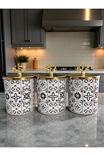 FeyzaDesign 3'lü Metal ve Seramik Baharatlık Seti, 750 ml, Mercan Gold, Feray...