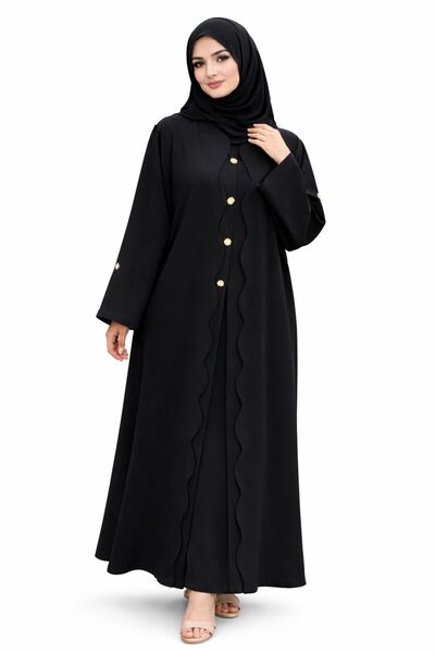 Ophelia Women’s Black – Scalloped Front Design with Gold Button Detail – Eleg...