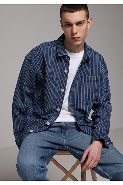 Colin's Oversize Fit Men's Stripe Denim Shacket