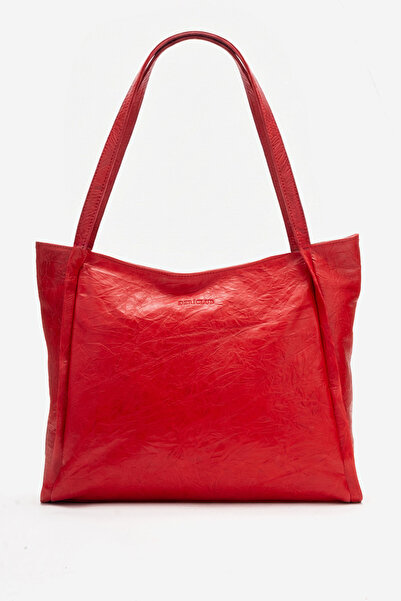 Dericlub Nova Дамска чанта с двойна дръжка от естествена кожа, червена