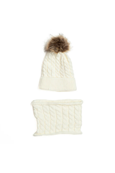 melvelo Set de catifea tricotată croșetată cu mot și fular, copii, - Crem